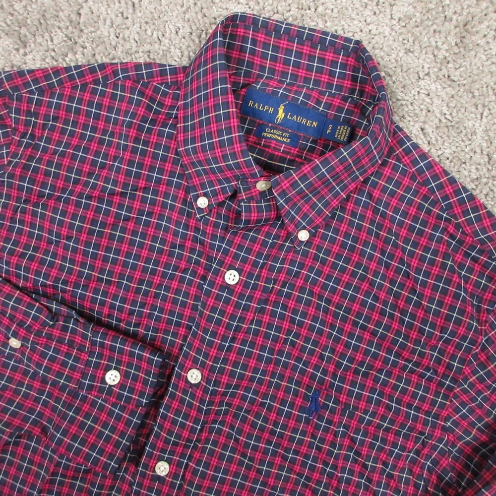 Ralph Lauren Shirt Mens Small Purple Plaid Performance Nylon Classic Button Up